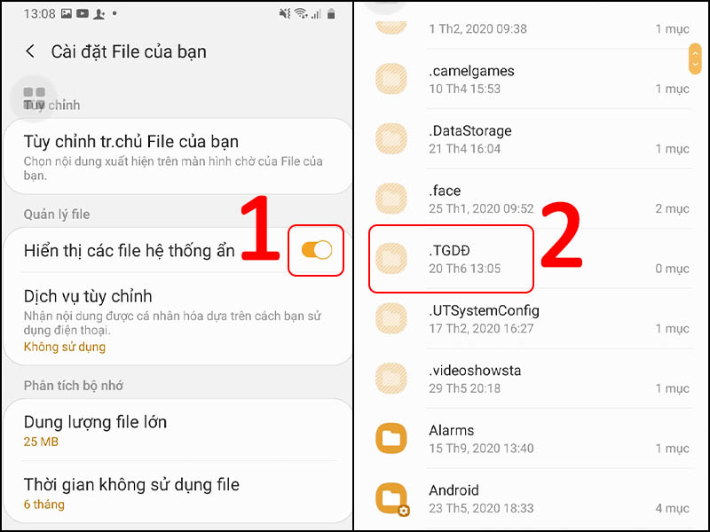 Bật lại để xem các folder đã ẩn